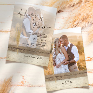 Invitation Mariage photo Burlap Pampass Grass Eco Boho
