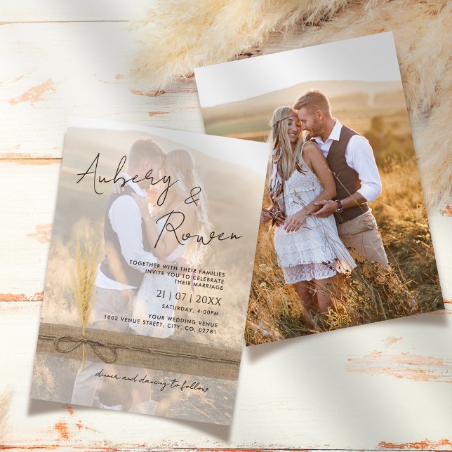 Invitation Mariage photo Burlap Pampass Grass Eco Boho (Créateur téléchargé)