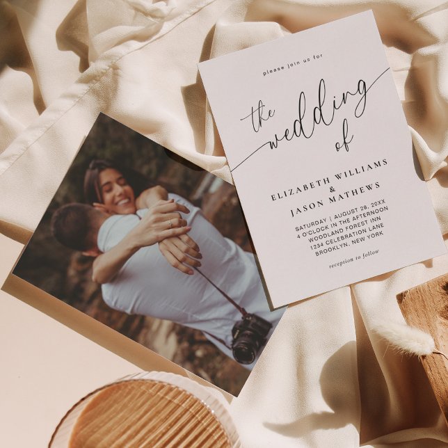 Invitation Mariage photo Calligraphie de script simple (Créateur téléchargé)