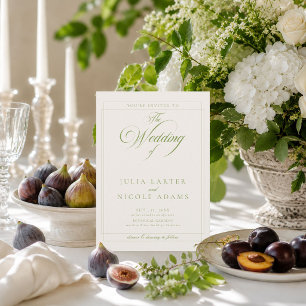 Invitation Mariage photo calligraphié ivoire vert olive class
