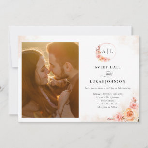 Invitation Mariage photo Chic Peach Blush Floral