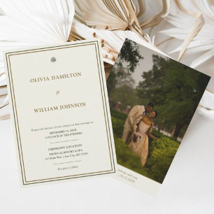 Invitation Mariage photo classique ivoire et or 5x7 typograph
