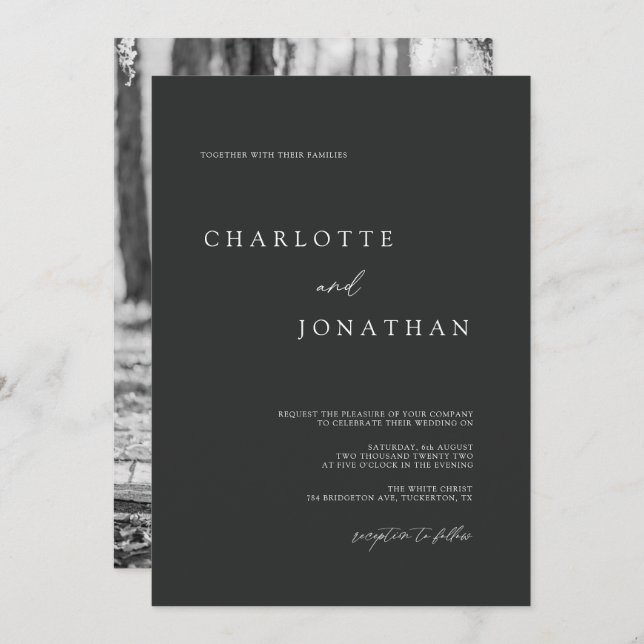 Invitation Mariage photo classique noir et blanc simple (Devant / Derrière)