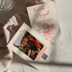 Invitation Mariage Photo Code QR Unique Rouge Dessiné à la Ma