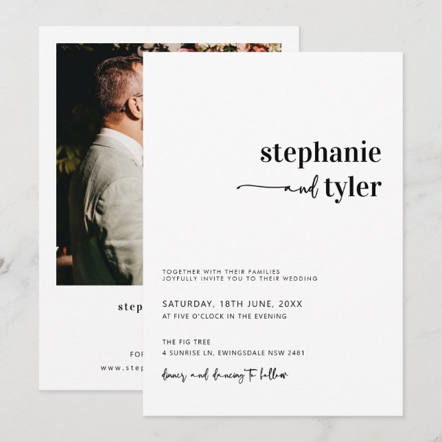 Invitation Mariage photo contemporain simple et moderne (Devant / Derrière)