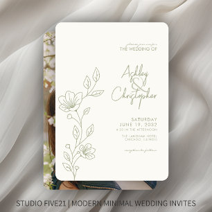 Invitation Mariage Photo Contour de Feuillage de Sauge Douce 