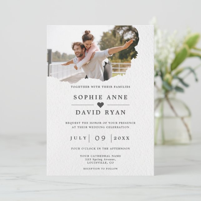 Invitation Mariage photo couleur aquarelle unique (Debout devant)