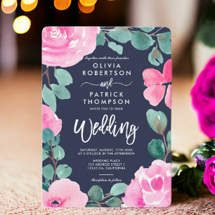 Invitation Mariage photo couleur marine rose gras