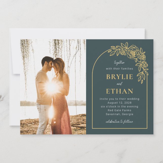 Invitation Mariage photo couleur modifiable de l'arc floral (Devant)