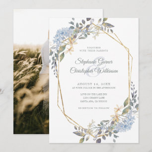 Invitation Mariage photo couleur or géométrique bleu bleu ble
