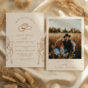 Invitation Mariage Photo Cowboy Bohème Occidental avec Herbe