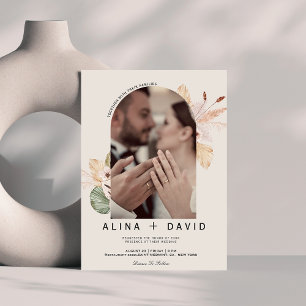 Invitation Mariage photo d'arch floral en gazon minimaliste 