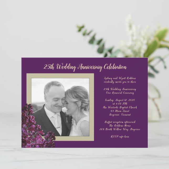 Invitation Mariage photo Dark Purple Lilac Événement Annivers (Debout devant)