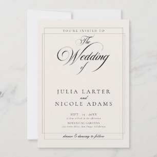 Invitation Mariage photo de calligraphie en ivoire noir class