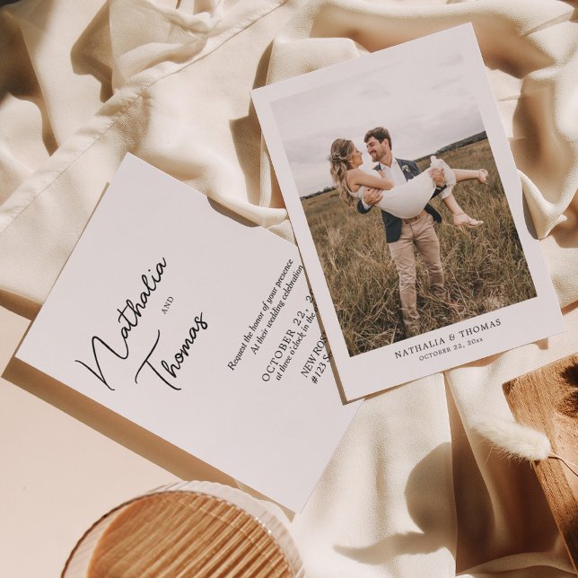 Invitation Mariage photo de calligraphie simple élégant (Créateur téléchargé)