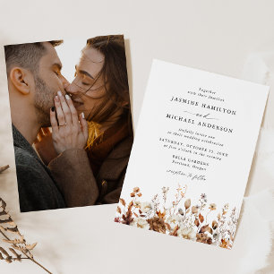 Invitation Mariage photo de champ floral automnal rustique