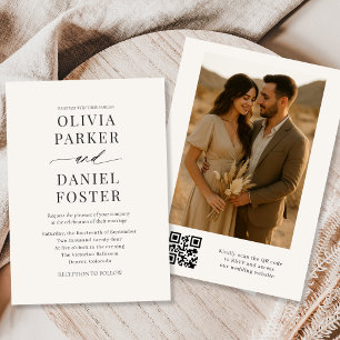 Invitation Mariage photo de code QR beige neutre
