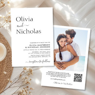 Invitation Mariage photo de code QR de script chic moderne