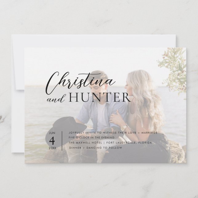 Invitation Mariage photo de code QR de script moderne (Devant)