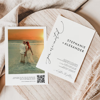 Invitation Mariage photo de code QR noir et blanc moderne