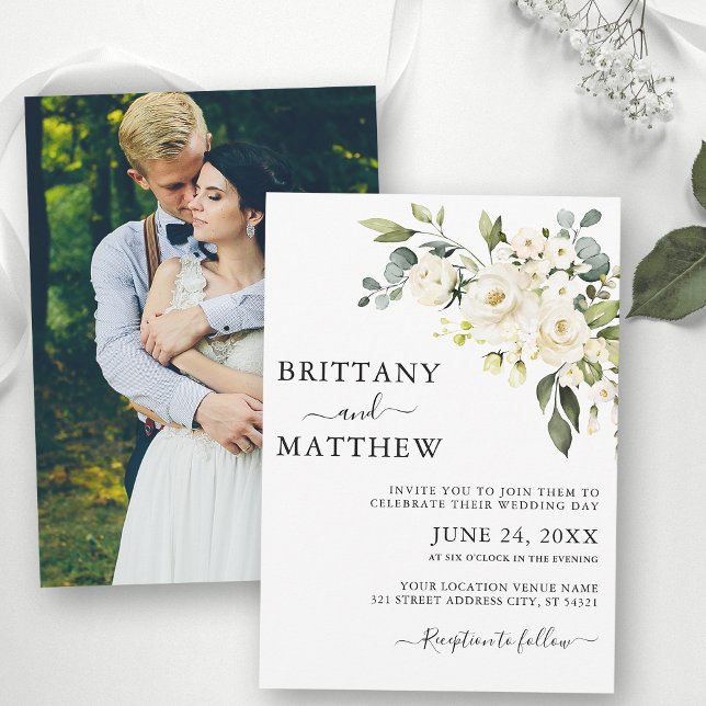 Invitation Mariage photo de couleur blanche (Customize to change text size, color or text style.)