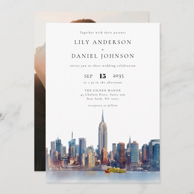 Invitation Mariage photo de destination de New York (Devant / Derrière)