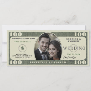 Invitation mariage photo de facture de 100 dollars
