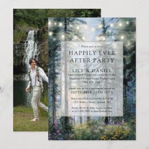 Invitation Mariage Photo de forêt lumières Happily Ever After