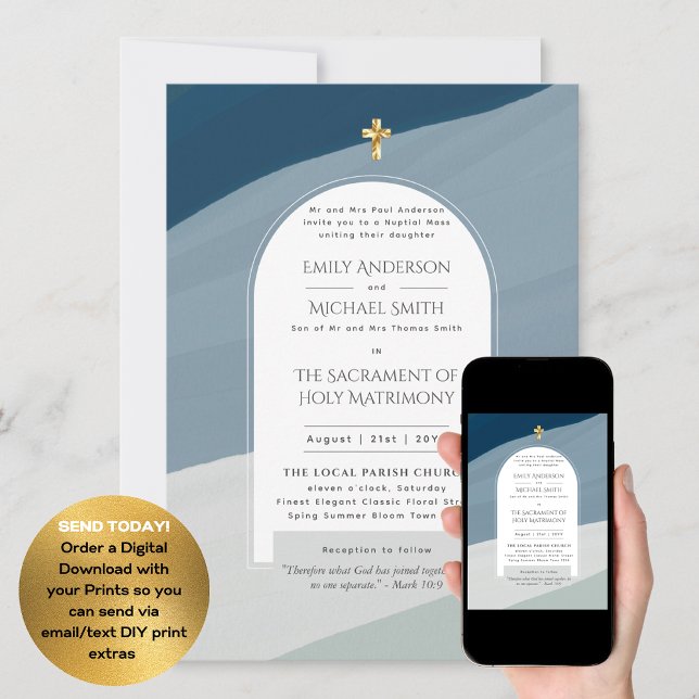 Invitation Mariage photo de la messe nuptiale catholique Blue (Créateur téléchargé)