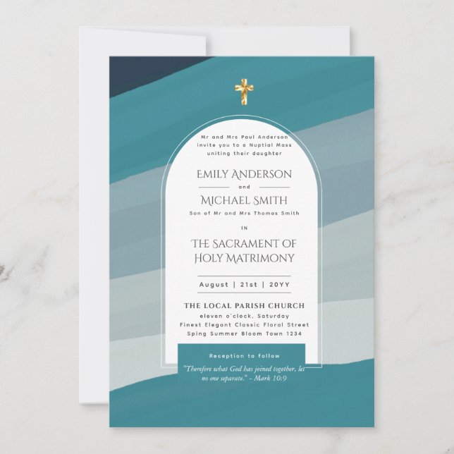 Invitation Mariage photo de la Messe Nuptiale turquoise (Devant)
