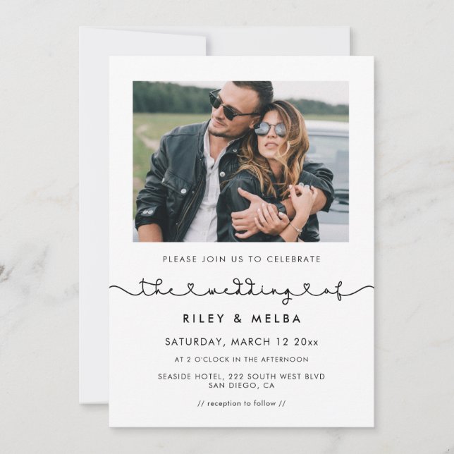 Invitation Mariage photo de la police du coeur joli (Devant)