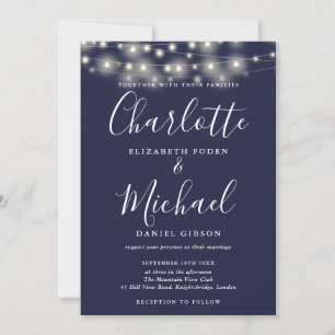 Invitation Mariage photo de script de la Marine Blue String