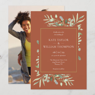Invitation Mariage photo de Terracotta Gold Foliage