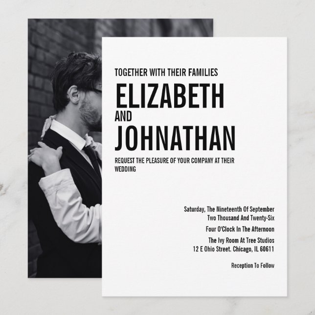 Invitation Mariage photo de typographie simple et minimale (Devant / Derrière)