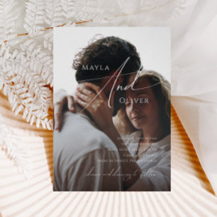Invitation Mariage photo Décontracté de script minimaliste Wh