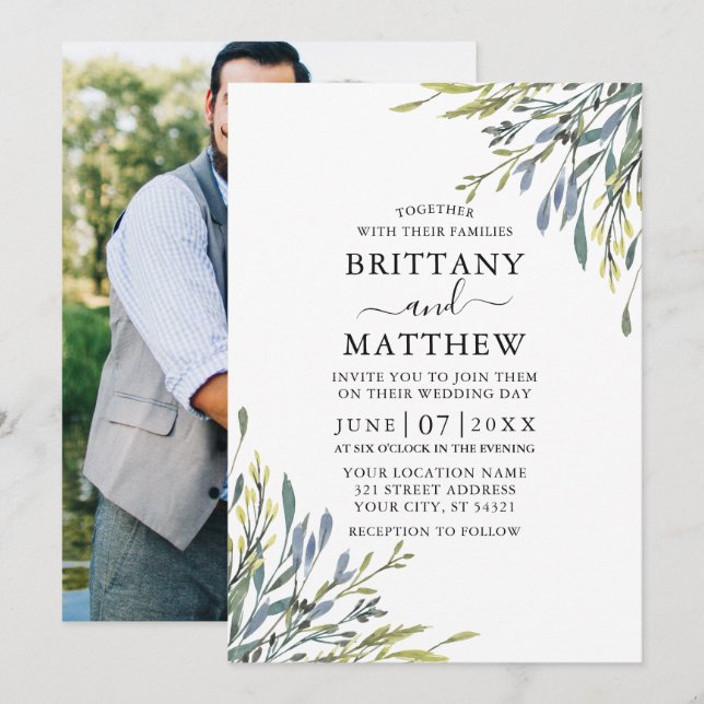 Invitation Mariage photo Delicate Watercolor (Devant / Derrière)