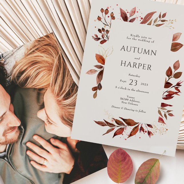 Invitation Mariage photo du feuillage d'automne 'Tomber dans  (Créateur téléchargé)