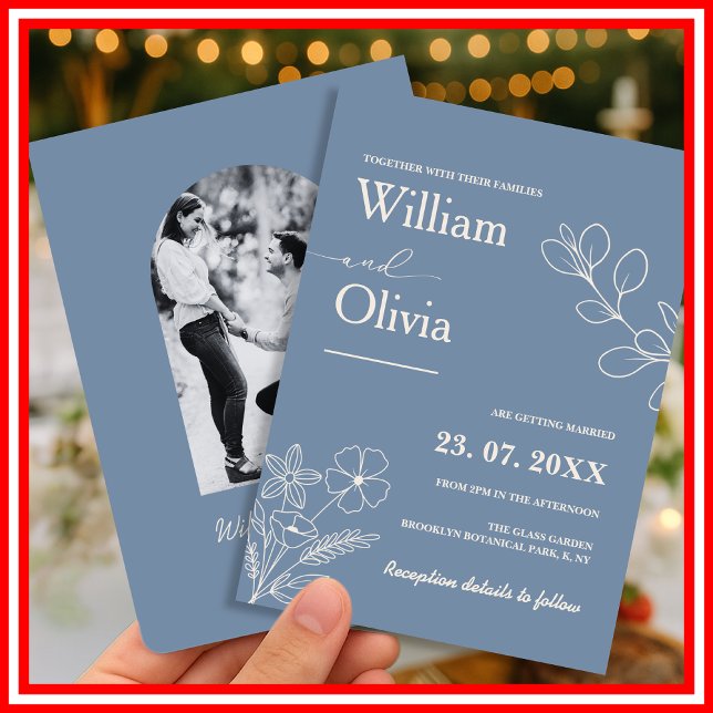 Invitation Mariage photo Dusty Blue Fleur sauvage (Créateur téléchargé)