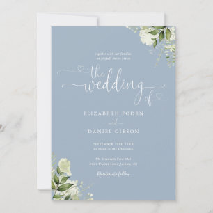 Invitation Mariage photo Dusty Blue Heart Script Foliage