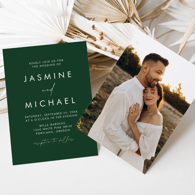 Invitation Mariage Photo Écriture Minimaliste Moderne Verte (Créateur téléchargé)