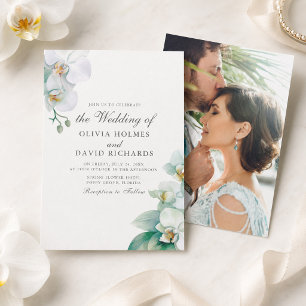 Invitation Mariage photo élégant minimaliste orchidée blanche