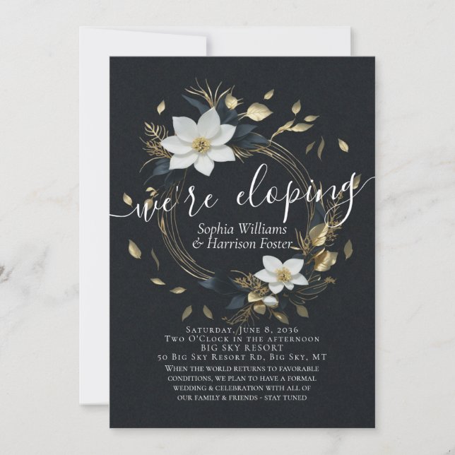 Invitation Mariage photo Elopement de la couronne d'or blanc (Devant)