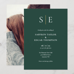 Invitation Mariage photo Emerald Green Et Gold Monogram