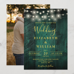 Invitation Mariage photo Emerald Green Wood String