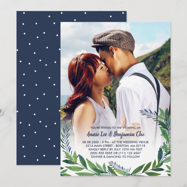 Invitation Mariage photo Emerald Greenery (Devant / Derrière)