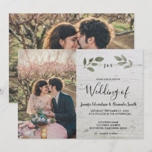 Invitation Mariage photo en bois rustique botanique