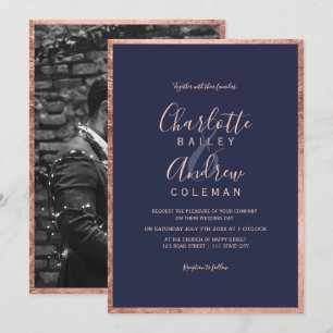 Invitation mariage photo en écriture bleue de la marine de la