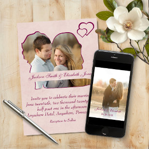 Invitation Mariage photo en forme de mariée et de  de coeur r