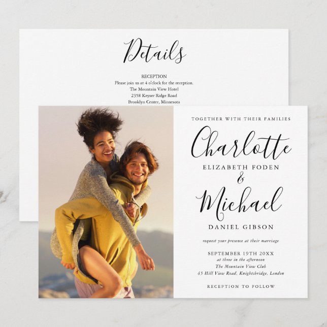 Invitation Mariage photo en noir et blanc (Devant / Derrière)