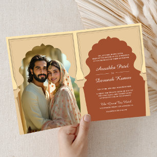 Invitation Mariage photo en terre cuite d'arche indienne trad